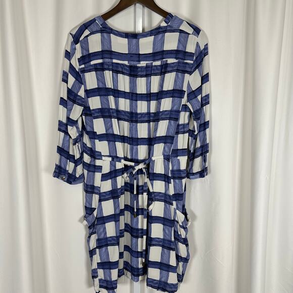 Maeve Anthropologie Blue White Plaid Windowpane Devery Dress Sz L Coastal Preppy - Picture 6 of 12